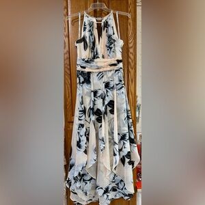 Calvin Klein Black and Cream Floral evening gown
